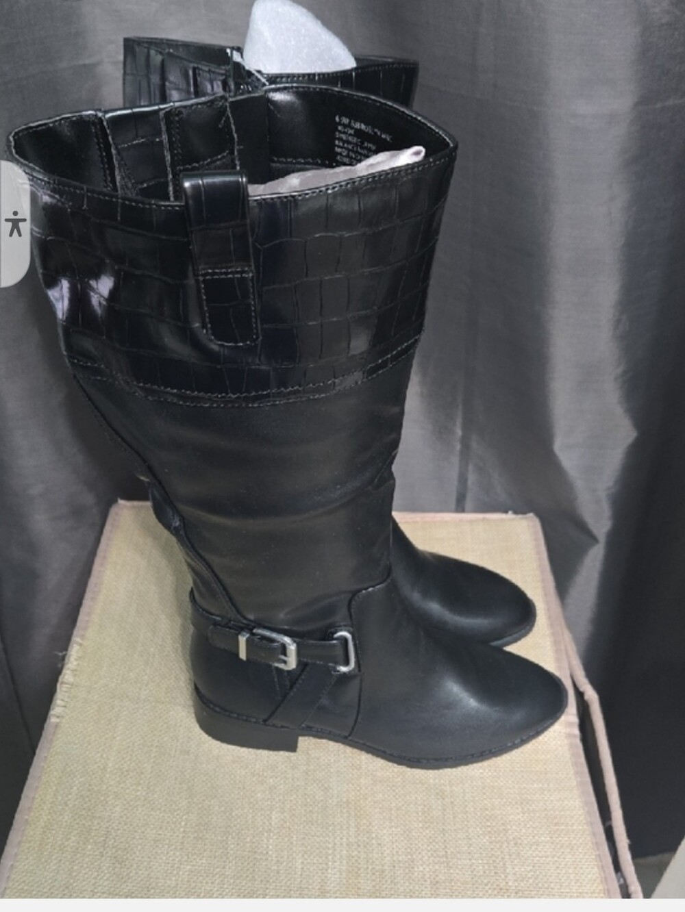 St.John's Bay Black Faux-Leather Over-the-Knee Boots with Croc-Texture Cuff